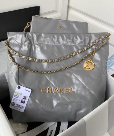 Chanel 22 AS3260 Small Bag Grey Calfskin Gold Hardware