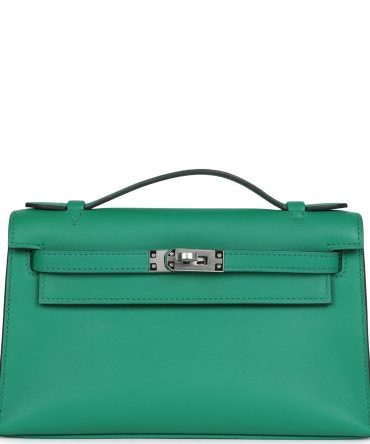 Hermes Kelly Pochette Vert Vertigo Swift Palladium Hardware