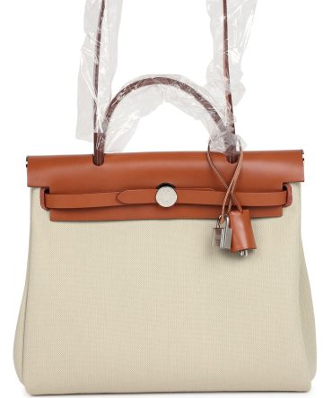 Hermes Herbag Zip PM 31 Beton Toile H & Fauve Vache Hunter Palladium Hardware