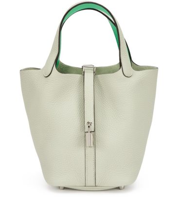 Hermes Gris Neve Clemence and Vert Comics Swift Picotin Lock 18 Palladium Hardware