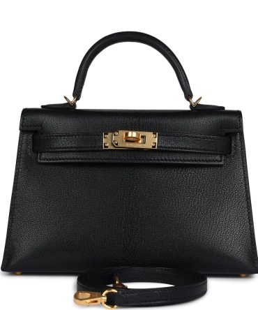 Hermes Kelly Sellier 20 Black Chevre Mysore Gold Hardware