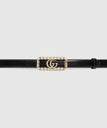 Thin belt with crystal Double G buckle