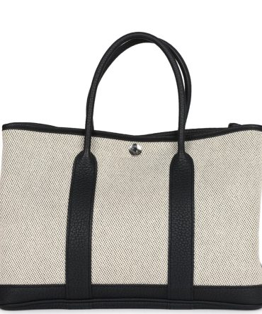 Hermes Garden Party 30 Ecru Toile and Black Negonda Palladium Hardware