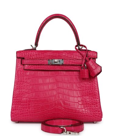Hermes Kelly Retourne 25 Framboise Matte Alligator Palladium Hardware