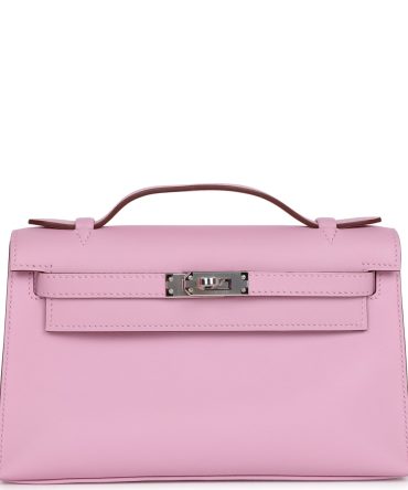 Hermes Kelly Pochette Mauve Sylvestre Swift Palladium Hardware
