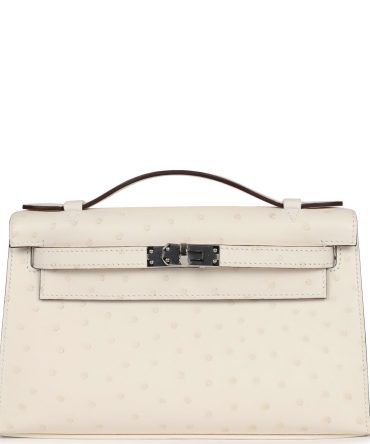 Hermes Kelly Pochette Nata Ostrich Palladium Hardware