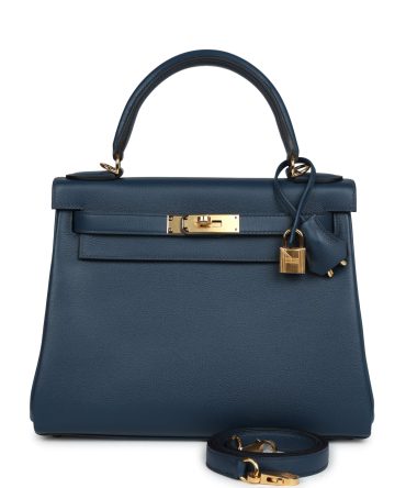 Hermes Kelly Retourne 28 Deep Bleu Evercolor Gold Hardware