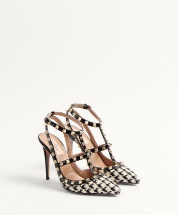 ROCKSTUD PUMP IN PIED-DE-POULE FABRIC 100MM