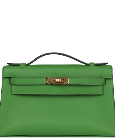 Hermes Kelly Pochette Vert Yucca Swift Gold Hardware