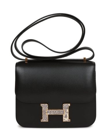 Hermes Constance 18 Black Tadelakt and Ombre Lizard Gold Hardware