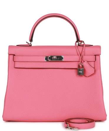 Hermes Kelly Retourne 32 Rose Azalee Clemence Palladium Hardware