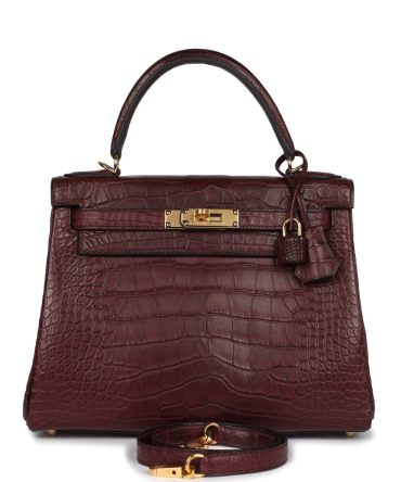 Hermes Kelly Retourne 28 Bordeaux Matte Alligator Gold Hardware