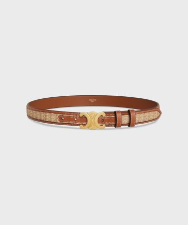 MEDIUM TRIOMPHE BELT in Textile WITH RAFFIA EFFECT and Calfskin