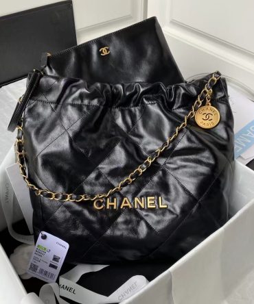 Chanel 22 AS3260 Small Bag Black Shiny Crumpled Calfskin Gold Hardware