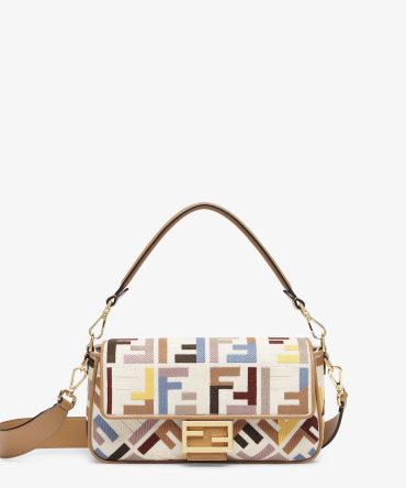 Baguette Canvas Bag With Multicolor FF Embroidery New