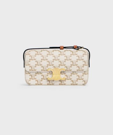 SHOULDER BAG CLAUDE IN TRIOMPHE CANVAS AND CALFSKIN WHITE