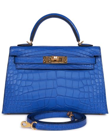 Hermes Kelly Sellier 20 Bleu Royal Matte Alligator Gold Hardware