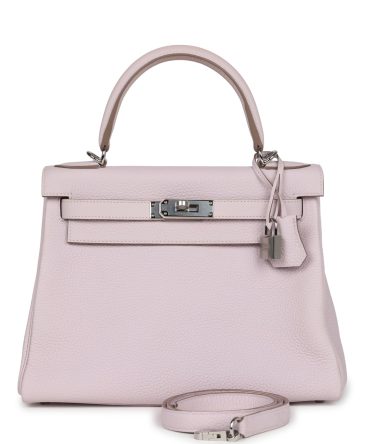 Hermes Kelly Retourne 28 Mauve Pale Clemence Palladium Hardware