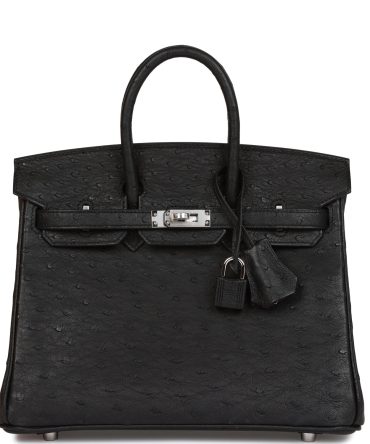 Hermes Birkin 25 Black Ostrich Palladium Hardware