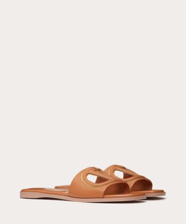 VLOGO CUT-OUT CALFSKIN SLIDE SANDAL
