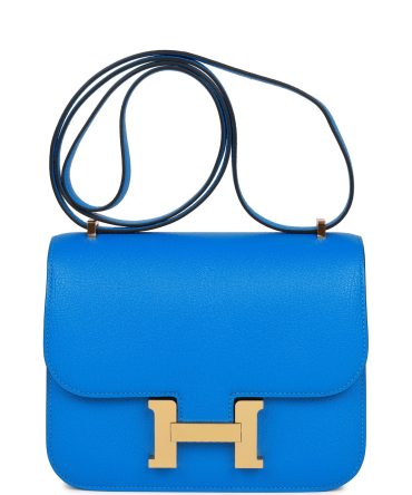 Hermes Constance 18 Bleu Hydra Chevre Gold Hardware
