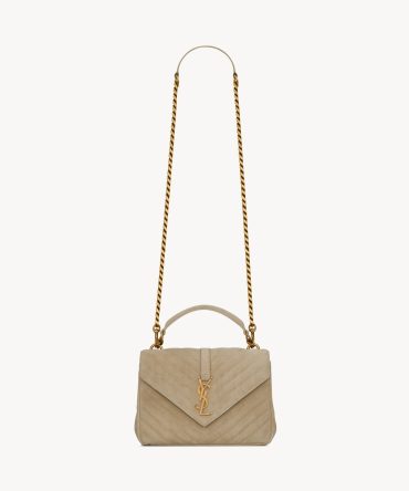 YSL College Medium in Quilted Suede