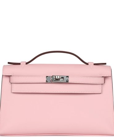 Hermes Kelly Pochette Rose Sakura Swift Palladium Hardware
