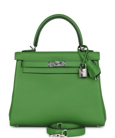 Hermes Kelly Retourne 25 Vert Yucca Swift Palladium Hardware