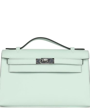 Hermes Kelly Pochette Vert Peppermint Swift Palladium Hardware
