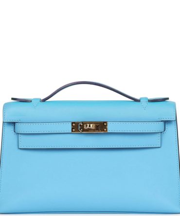 Hermes Kelly Pochette Celeste Swift Gold Hardware
