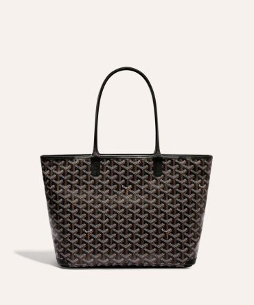 Goyard Goyardine Artois Tote PM Black Canvas & Chevroches Calfskin Palladium Hardware
