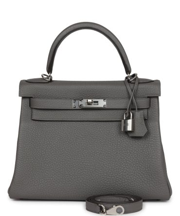Hermes Kelly Retourne 28 Gris Meyer Clemence Palladium Hardware