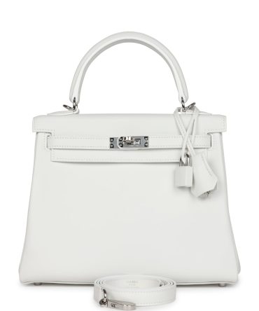 Hermes Kelly Retourne 25 New White Swift Palladium Hardware