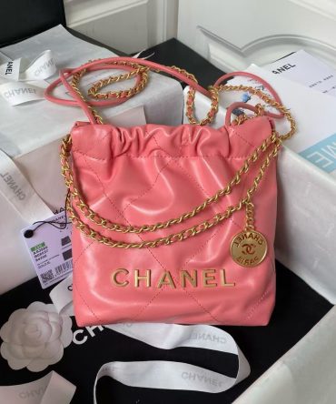 Chanel 22 AS3980 Mini Tote Shiny Calfskin & Gold-Tone Metal Dark Pink