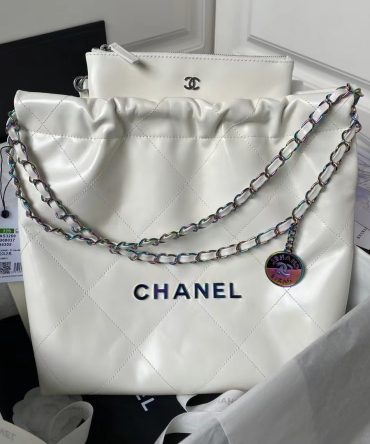 Chanel 22 AS3260 Small Bag White Calfskin Silver Gradient Hardware