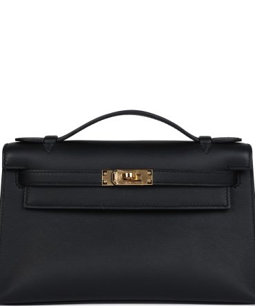 Hermes Kelly Pochette Black Swift Gold Hardware