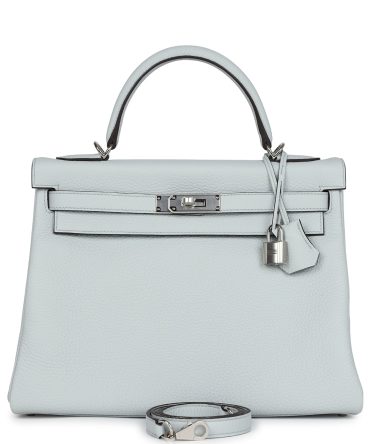 Hermes Kelly Retourne 32 Bleu Pale Clemence Palladium Hardware
