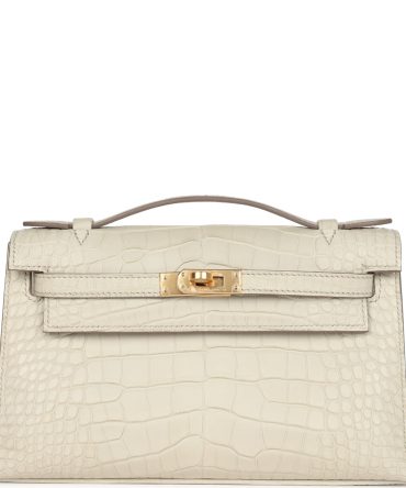 Hermes Kelly Pochette Beton Matte Alligator Gold Hardware