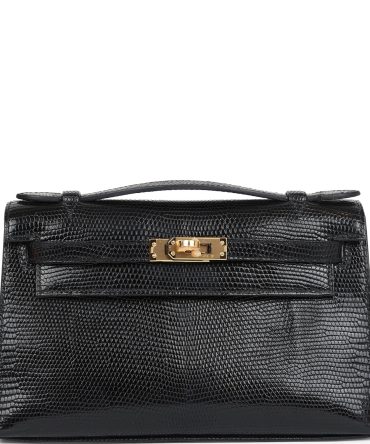 Hermes Kelly Pochette Black Varanus Niloticus Lizard Gold Hardware