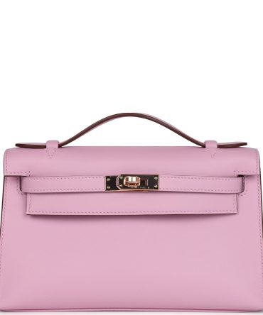 Hermes Kelly Pochette Mauve Sylvestre Swift Rose Gold Hardware