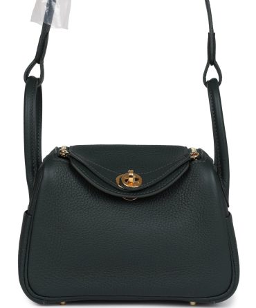 Hermes Mini Lindy Vert Fonce Clemence Gold Hardware