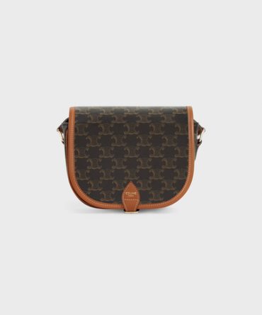 MEDIUM FOLCO BAG IN TRIOMPHE CANVAS AND CALFSKIN TAN