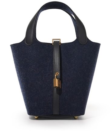 Hermes Bleu Nuit Feutre Wool and Black Swift Picotin Lock 18 Gold Hardware