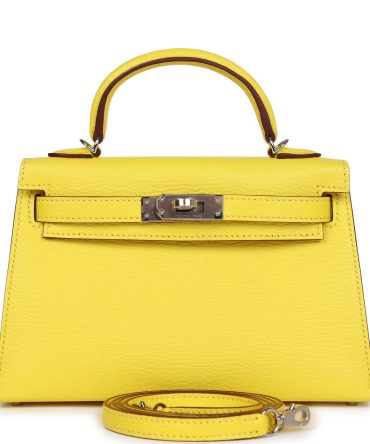 Hermes Kelly Sellier 20 Jaune Citron Chevre Palladium Hardware