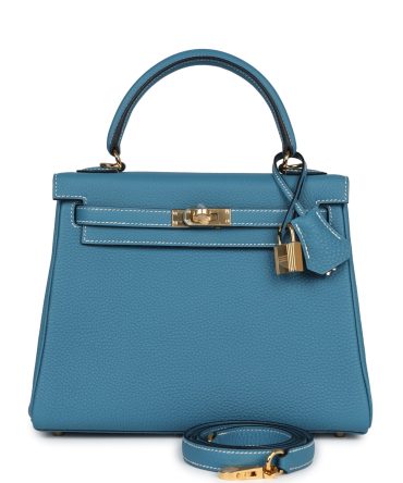 Hermes Kelly Retourne 25 Blue Jean Togo Gold Hardware