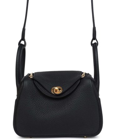 Hermes Mini Lindy Black Clemence Gold Hardware