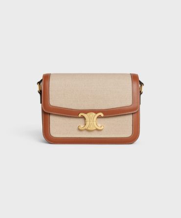 CLASSIQUE TRIOMPHE BAG IN TEXTILE AND CALFSKIN NATURAL / TAN