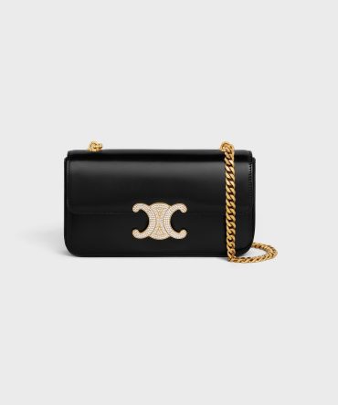 CHAIN SHOULDER BAG CLAUDE WITH STRASS CLOSURE IN SHINY CALFSKIN