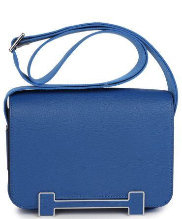 Hermes Geta Bag Bleu France Chevre Palladium Hardware