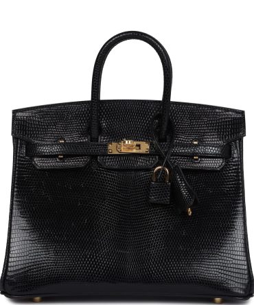 Hermes Birkin 25 Black Shiny Varanus Niloticus Lizard Gold Hardware